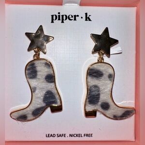 NIB PIPER K Cowboy Calf Hair Boot Dangling Post Earrings Western Coastal Cowgirl
